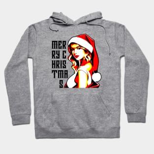 Beautiful Girl wear Santa Hat saying Merry Christmas Design Hoodie